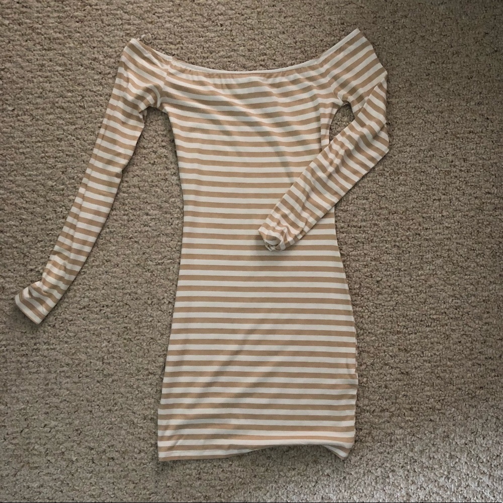 missguided striped off the shoulder bodycon dress